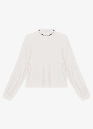 Endless - Blusa Manga Longa Gola com Rebite Bege - ENDLESS