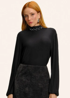 Endless - Blusa Manga Longa Gola com Rebite Preto - ENDLESS