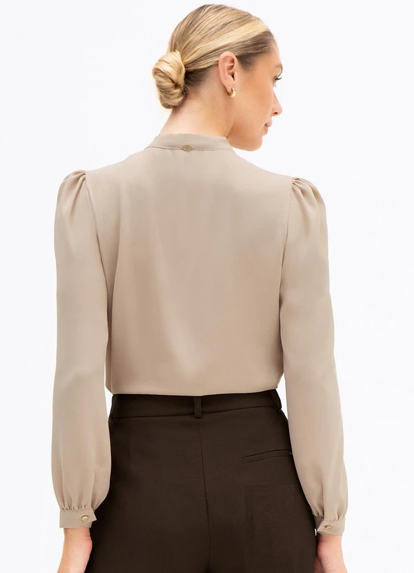 Principessa - Blusa Manga Longa Gola Laço Bege Gabriella 2