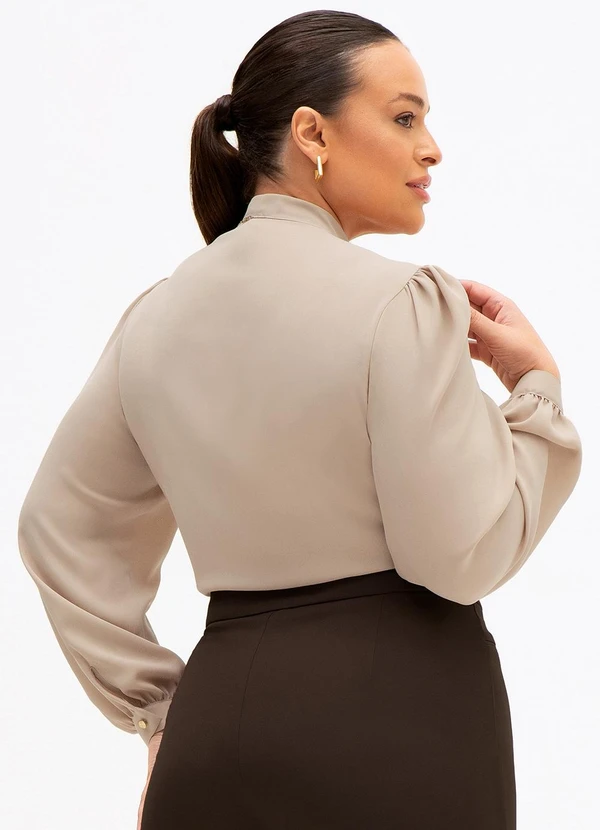 Principessa - Blusa Manga Longa Gola Laço Bege Gabriella 6