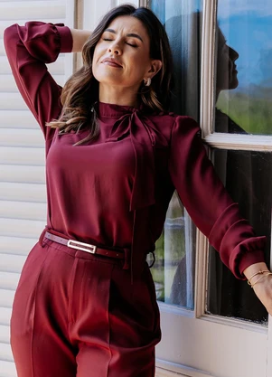 Principessa - Blusa Manga Longa Gola Laço Bordô Tamires - PRINCIPESSA