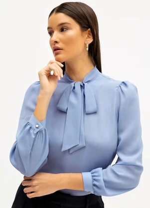 Principessa - Blusa Manga Longa Gola Laço Azul Claro Florenza - PRINCIPESSA