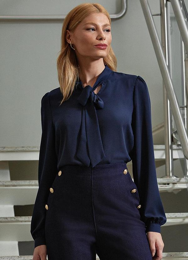 Principessa - Blusa Manga Longa Gola Laço Marinho Sandra