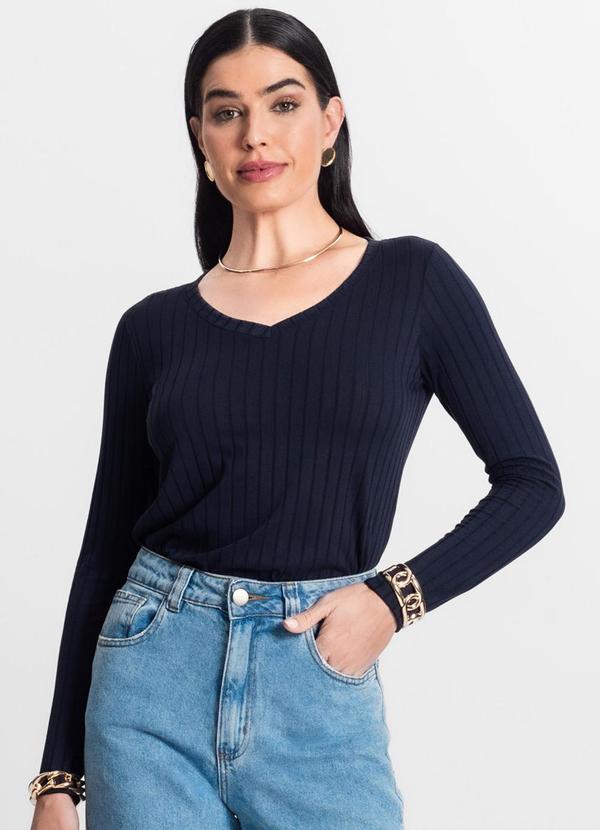 Infinita Cor - Blusa Manga Longa Azul
