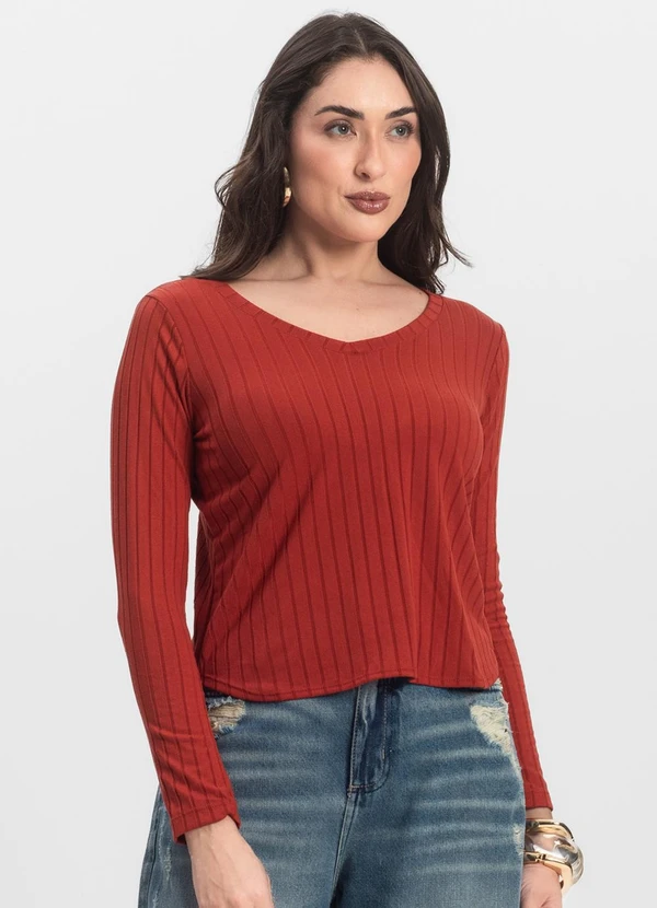 Infinita Cor - Blusa Manga Longa Laranja