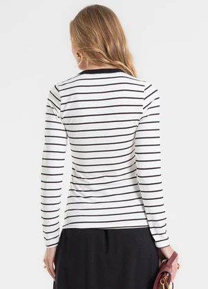Rovitex - Blusa Manga Longa Listrada Básica Bege - ROVITEX