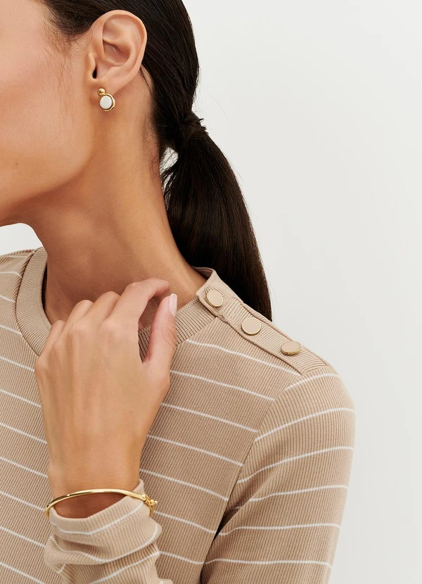 Principessa - Blusa Manga Longa em Malha Canelada Listrada Mocha Mousse Luana 2