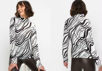 Blusa Manga Longa New Waves Preto e Branco