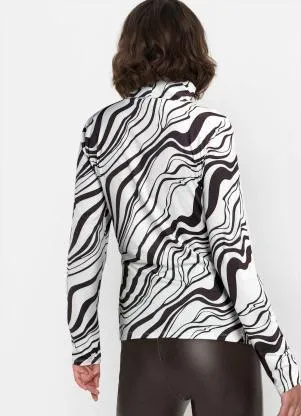 bonprix - Blusa Manga Longa New Waves Preto e Branco - BONPRIX