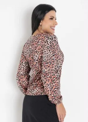 Rosalie - Blusa Manga Longa Onça Marrom - ROSALIE