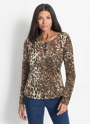 bonprix - Blusa Manga LongaOnça Marrom - BONPRIX