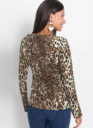 bonprix - Blusa Manga LongaOnça Marrom - BONPRIX
