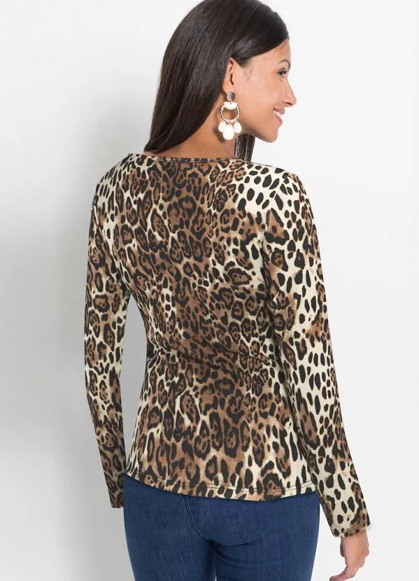 bonprix - Blusa Manga LongaOnça Marrom 2