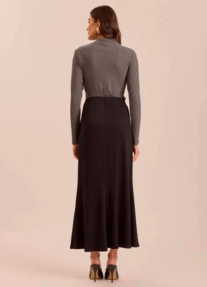 Doce Trama - Blusa Manga Longa Retrô Glam em Ribana Cinza - DOCE TRAMA