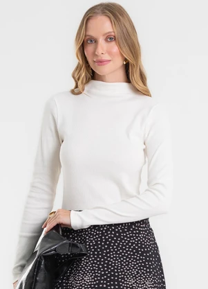 Rovitex - Blusa Manga Longa Ribana Básica Bege - ROVITEX