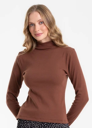 Rovitex - Blusa Manga Longa Ribana Básica Marrom - ROVITEX