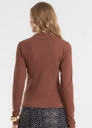 Rovitex - Blusa Manga Longa Ribana Básica Marrom - ROVITEX