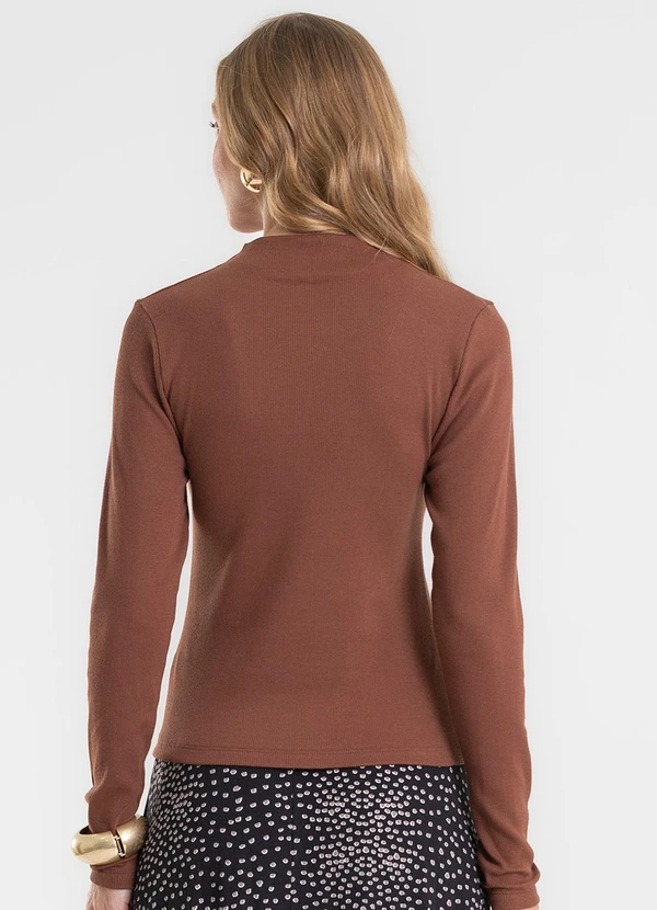Rovitex - Blusa Manga Longa Ribana Básica Marrom 2