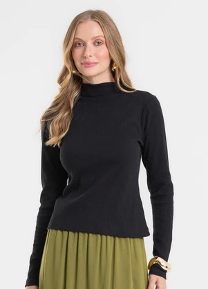 Rovitex - Blusa Manga Longa Ribana Básica Preto - ROVITEX