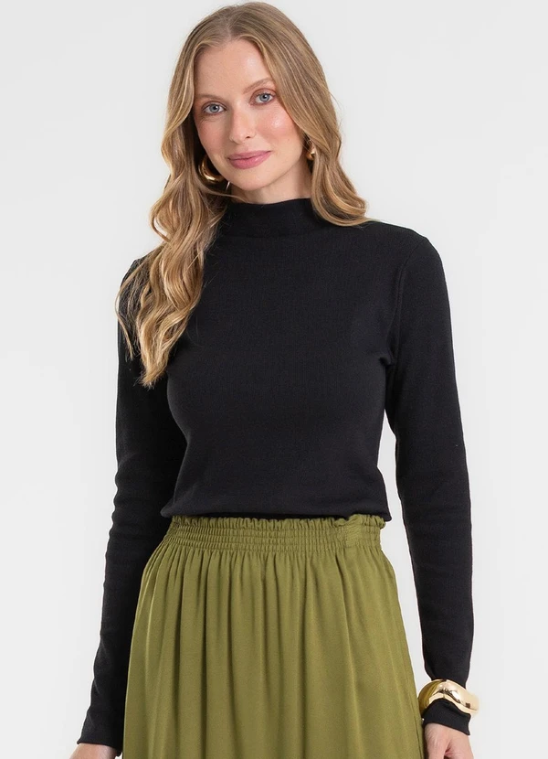 Rovitex - Blusa Manga Longa Ribana Básica Preto 4