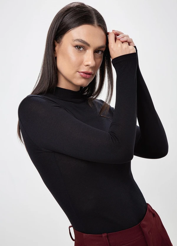 Principessa - Blusa Manga Longa Segunda Pele Preta Taina