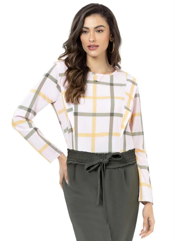 Miss Peck - Blusa Manga Longa Silk Xadrez Rosa