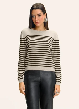 Endless - Blusa Manga Longa Tricô Listrado Bege - ENDLESS