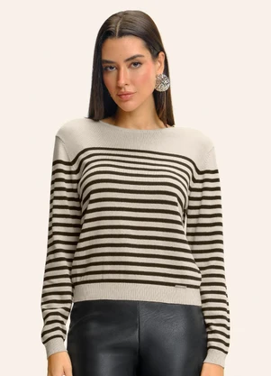 Endless - Blusa Manga Longa Tricô Listrado Bege - ENDLESS