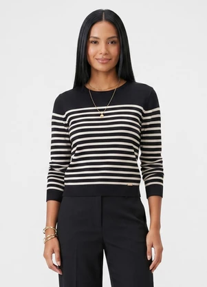 Endless - Blusa Manga Longa Tricô Listrado Preto - ENDLESS