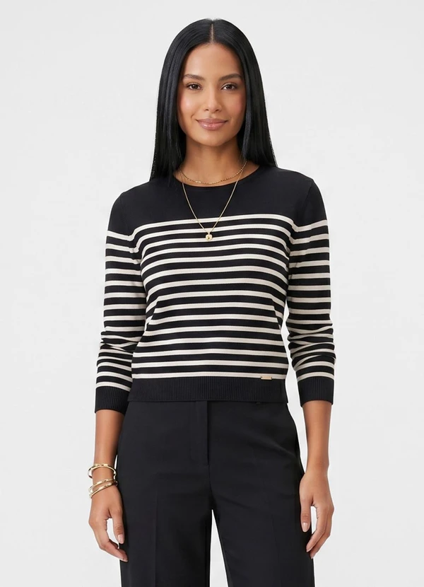 Endless - Blusa Manga Longa Tricô Listrado Preto