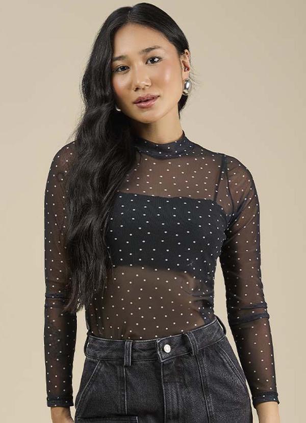 Angel - Blusa Manga Longa Tule Estampado