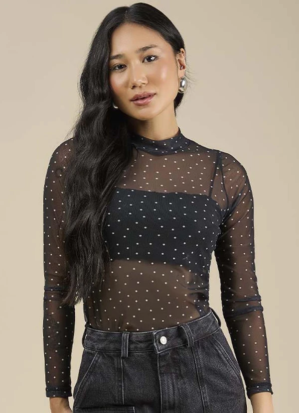 Angel - Blusa Manga Longa Tule Estampado