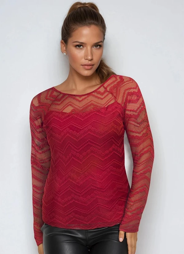 bonprix - Blusa Manga Longa Vermelho