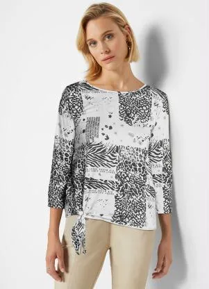 bonprix - Blusa Mangas 3/4 Animal Print Off White - BONPRIX