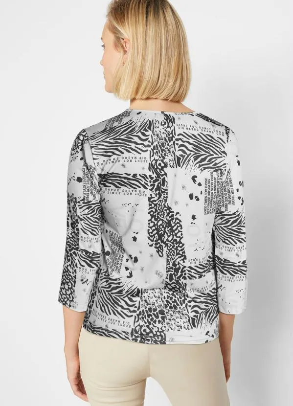 bonprix - Blusa Mangas 3/4 Animal Print Off White 2