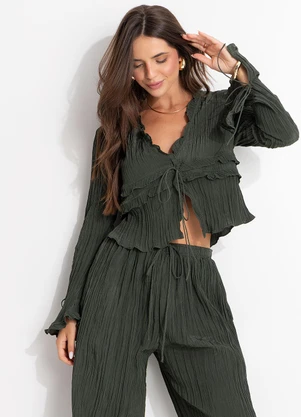 Farm - Blusa Mangas Amarração Verde - FARM