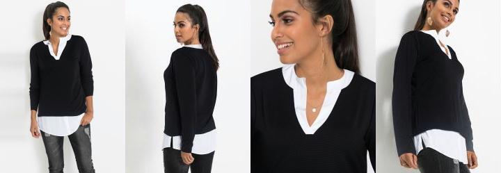 Blusa Mangas Longas com Visual Duplo Preto