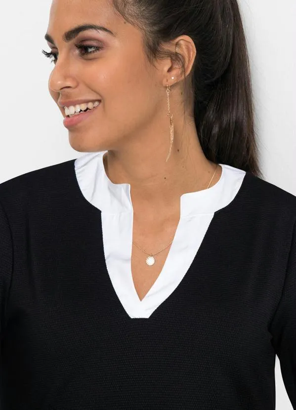 bonprix - Blusa Mangas Longas com Visual Duplo Preto 3