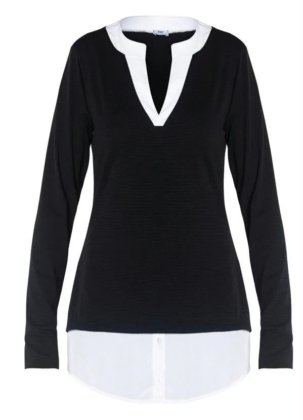 bonprix - Blusa Mangas Longas com Visual Duplo Preto 5