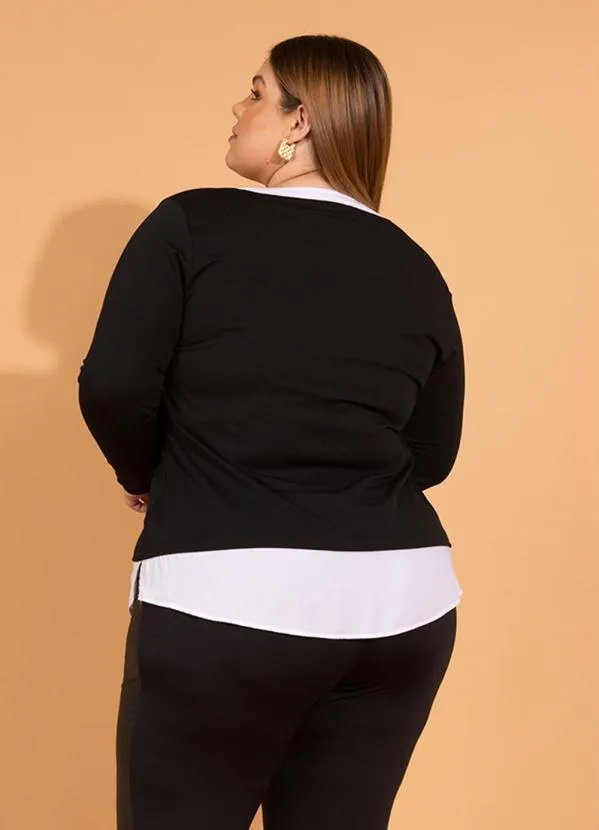 bonprix - Blusa Mangas Longas com Visual Duplo Preto 7