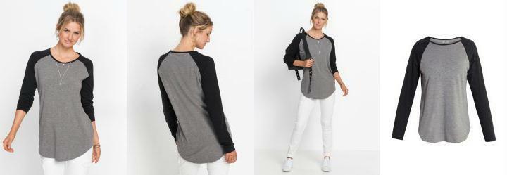 Blusa Mangas Raglan Cinza Mescla e Preto