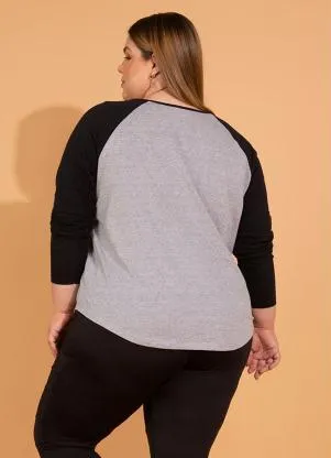 bonprix - Blusa Mangas Raglan Cinza Mescla e Preto - BONPRIX