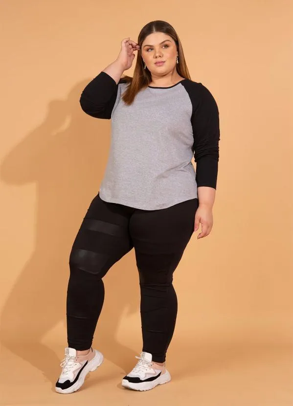 bonprix - Blusa Mangas Raglan Cinza Mescla e Preto 2