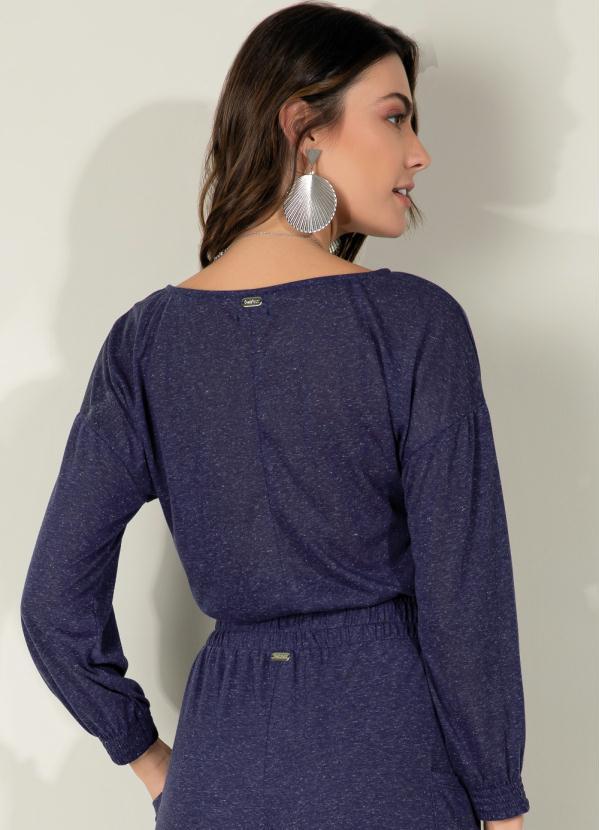 Quintess - Blusa Marinho Decote Canoa com Punhos Largos 2