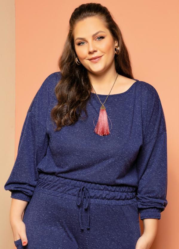 Quintess - Blusa Marinho Decote Canoa com Punhos Largos 6