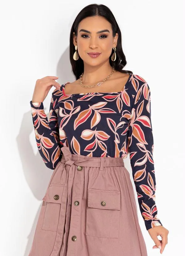 Rosalie - Blusa Marinho Decote Quadrado