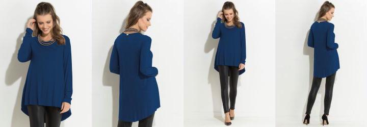 Blusa Marinho Modelo Mullet com Mangas Longas