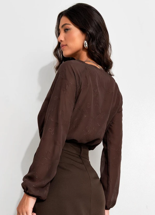 Quintess - Blusa Marrom Bordado em Chiffon 2