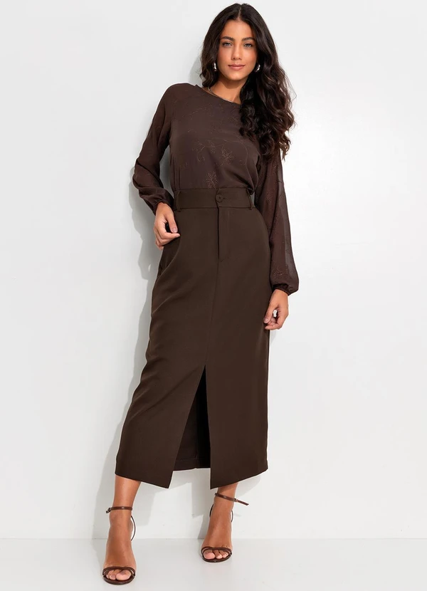 Quintess - Blusa Marrom Bordado em Chiffon 3