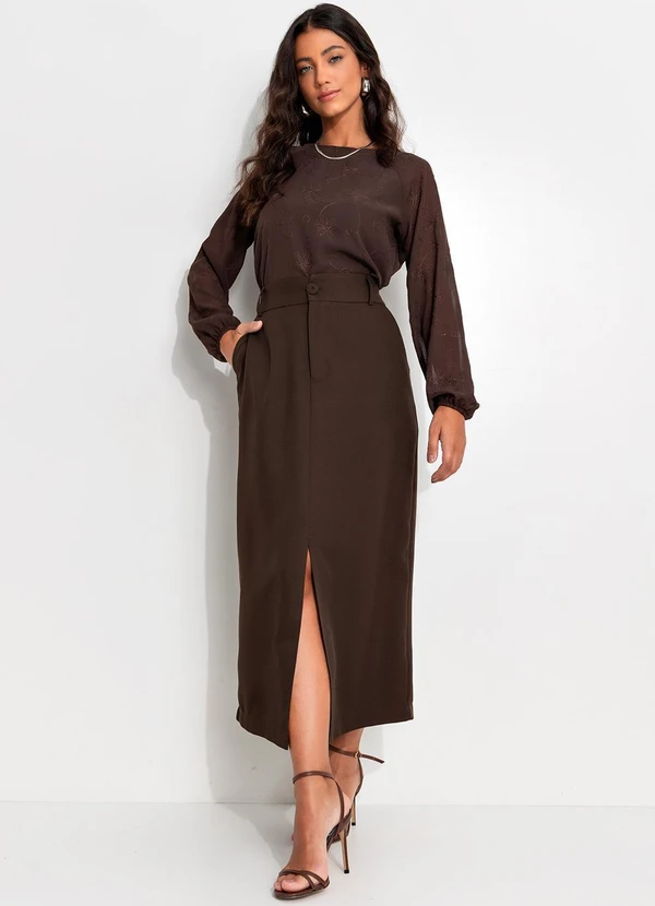 Quintess - Blusa Marrom Bordado em Chiffon 4